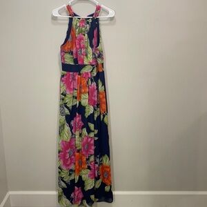 Eliza J Blue Floral High Neck Sleeveless Casual‎ Maxi Dress